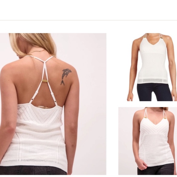 Guess  Women Sleeveless OPEN BACK Pointelle Knit Halter Top Cream M - Picture 1 of 17